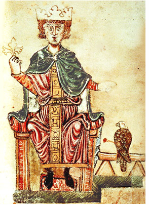 Frederick II depicted in his book on falconry.