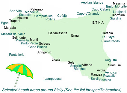Map of beaches around Sicily.