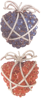 Symphony in stone: Brooches by Fulco di Verdura in sapphires, rubies and diamonds. Collection of 1947.
